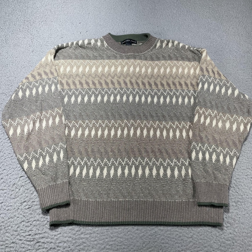 Geoffrey Beene Sweater Mens L Gray Geometric‎ Knit Crewneck Pullover Made Italy
